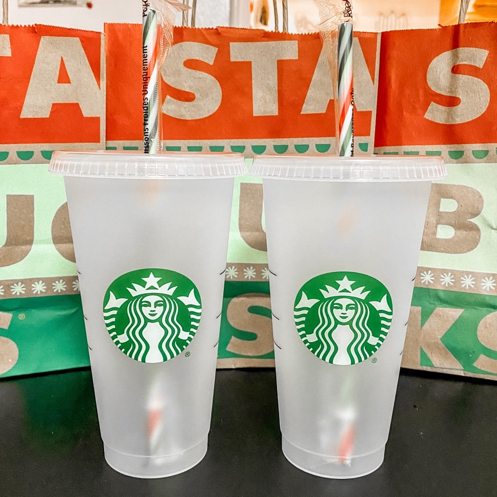 2 Starbucks Cold Cups Candy Cane Straws